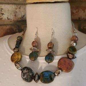 African Inspired stone Necklace & Earring Set